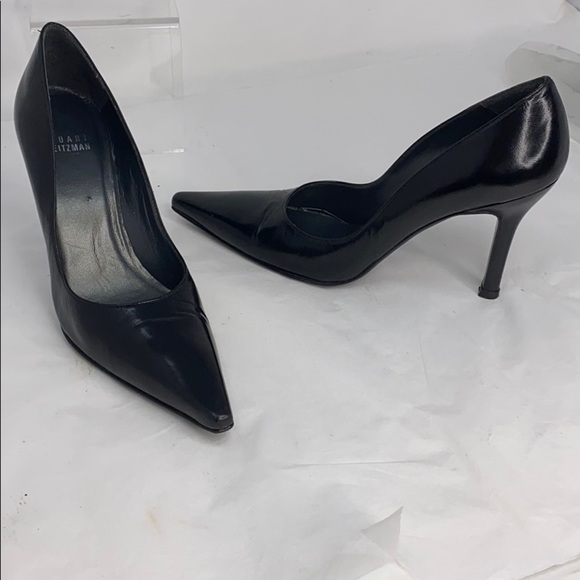 Stuart Weitzman Sz 6N Black Leather Pointed Heels - Picture 3 of 8